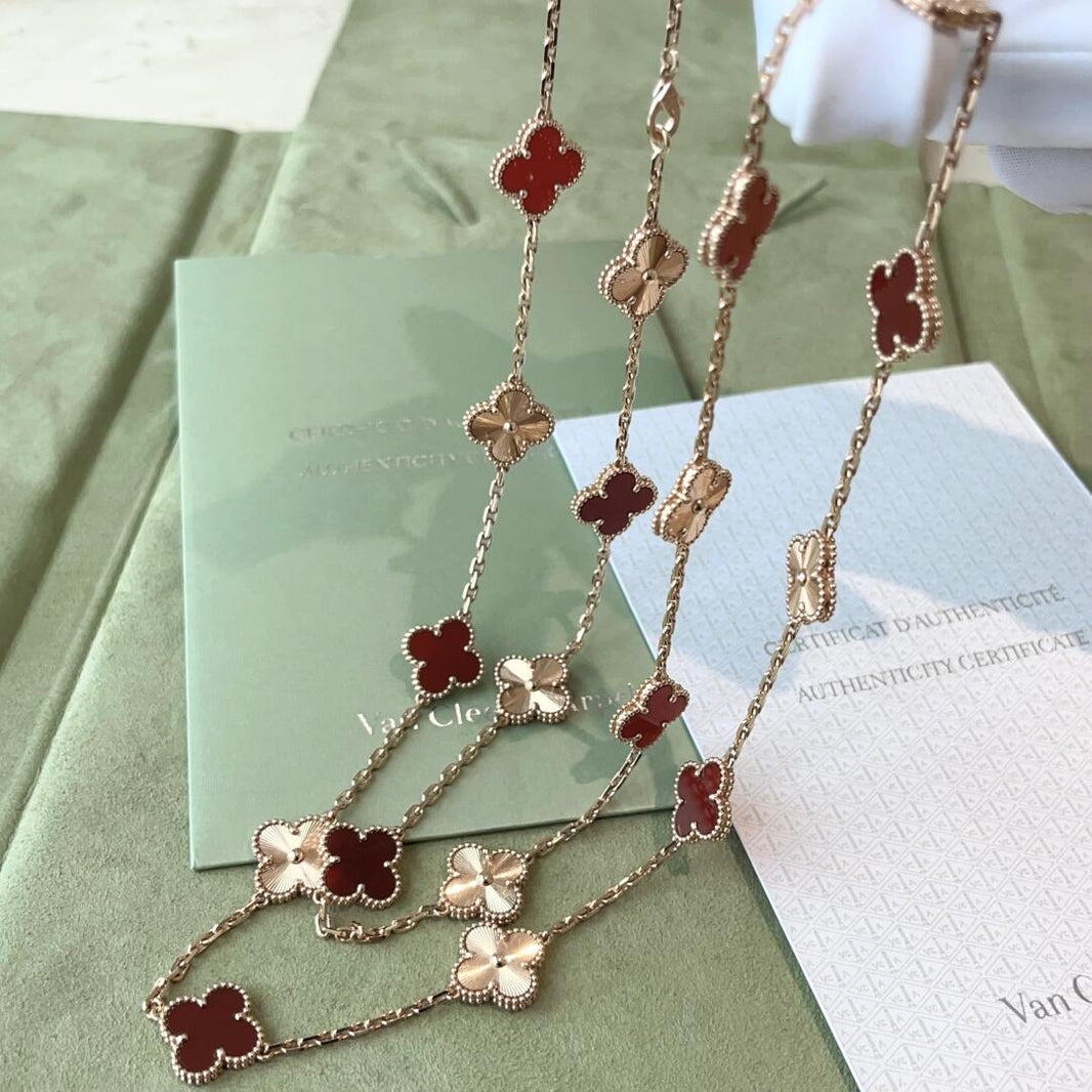 [LEGEND]CLOVER 20 MOTIFS LASER CARNELIAN NECKLACE