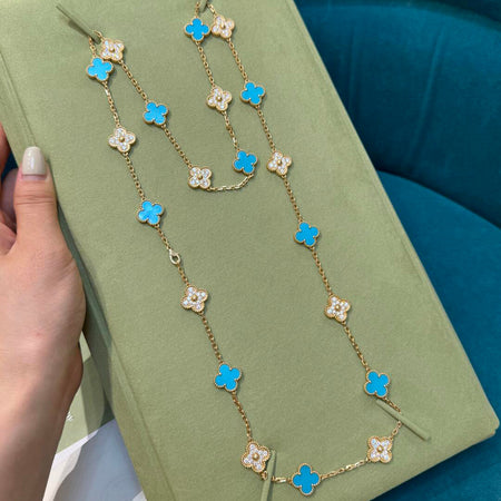 [Amore Jewels]CLOVER 20 MOTIFS TURQUOISE DIAMOND NECKLACE