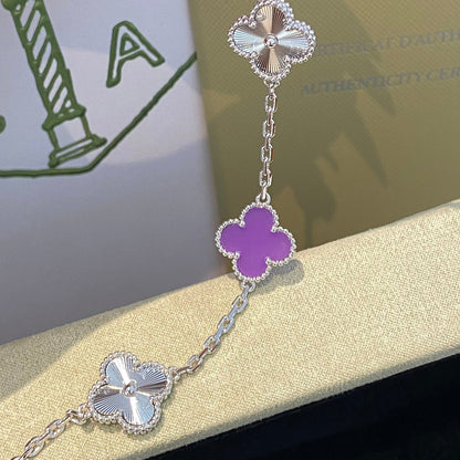 [Amore Jewels]CLOVER  5 MOTIFS  PURPLE VIOLET BRACELET SILVER
