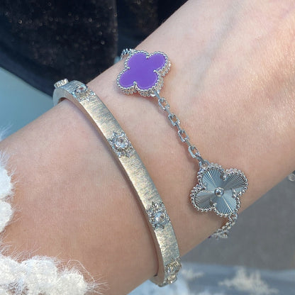 [Amore Jewels]CLOVER  5 MOTIFS  PURPLE VIOLET BRACELET SILVER