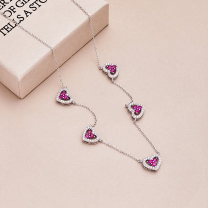 [Amore Jewels]Sparkling Five Heart Necklace