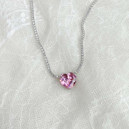 [Amore Jewels]8.0 Carat Versatile Colorful Sweet Heart-Shaped Tennis Necklace