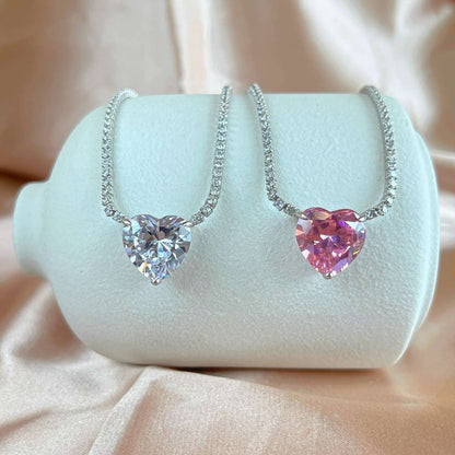 [Amore Jewels]8.0 Carat Versatile Colorful Sweet Heart-Shaped Tennis Necklace