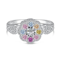 [Amore Jewels]Delicate Colorful Round Cut Flower Shape Wedding Ring