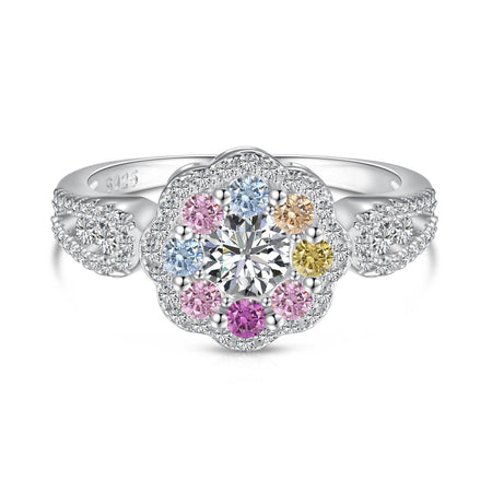 [Amore Jewels]Delicate Colorful Round Cut Flower Shape Wedding Ring