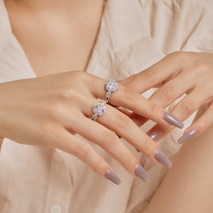 [Amore Jewels]Delicate Colorful Round Cut Flower Shape Wedding Ring