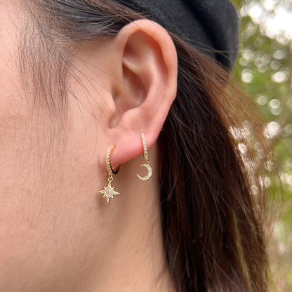 [Amore Jewels]Star and Moon Asymmetric Earrings