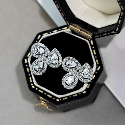 [Amore Jewels]Ornate Flower Shape Pear Cut Lover Earrings