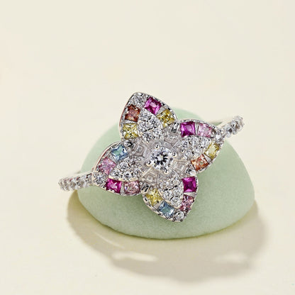 [Amore Jewels]Luxurious Colorful Flower Shape Banquet Ring