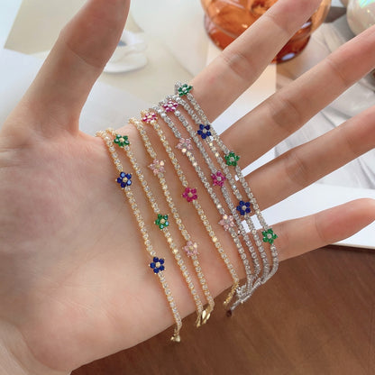 [Amore Jewels]Sparkling Flower Shape Tennis Bracelet