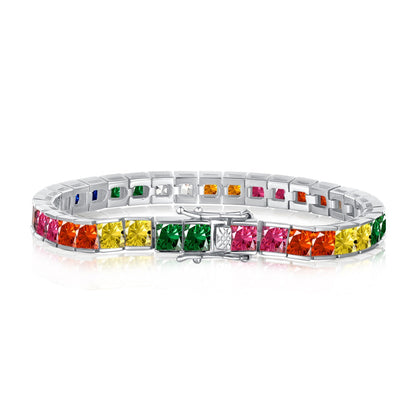 [Amore Jewels]Radiant Colorful Princess Cut Tennis Bracelet
