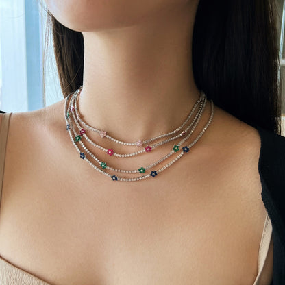 [Amore Jewels]Luxurious Colorful Flower Tennis Necklace