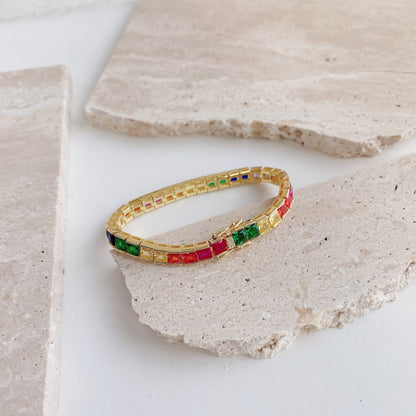 [Amore Jewels]Radiant Colorful Princess Cut Tennis Bracelet