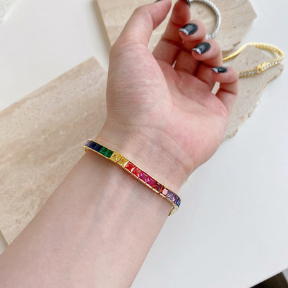 [Amore Jewels]Radiant Colorful Princess Cut Tennis Bracelet