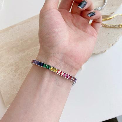 [Amore Jewels]Radiant Colorful Princess Cut Tennis Bracelet