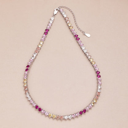 [Amore Jewels]Sparkling Colorful Full Heart Tennis Necklace
