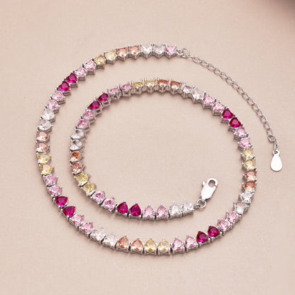 [Amore Jewels]Sparkling Colorful Full Heart Tennis Necklace