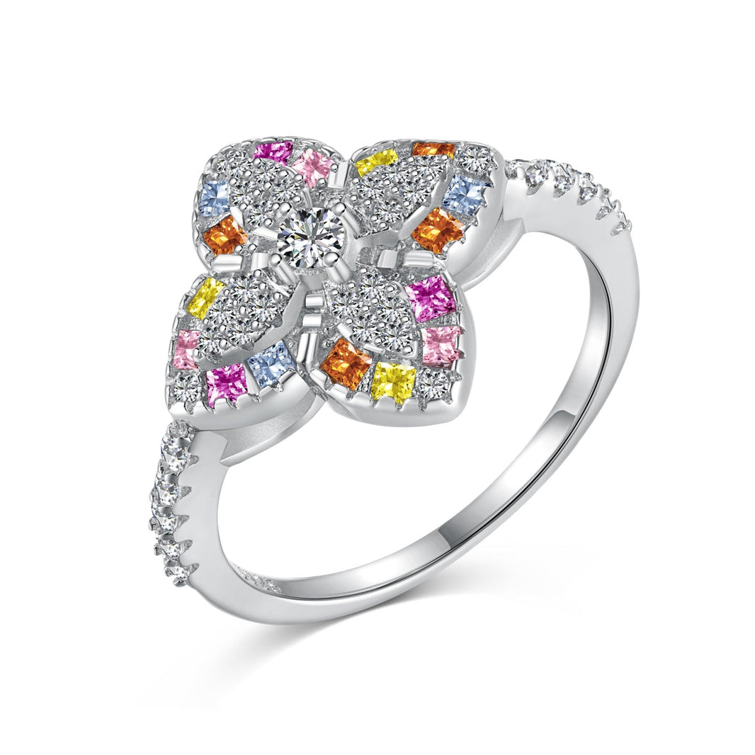 [Amore Jewels]Luxurious Colorful Flower Shape Banquet Ring