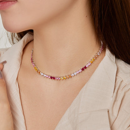 [Amore Jewels]Sparkling Colorful Full Heart Tennis Necklace
