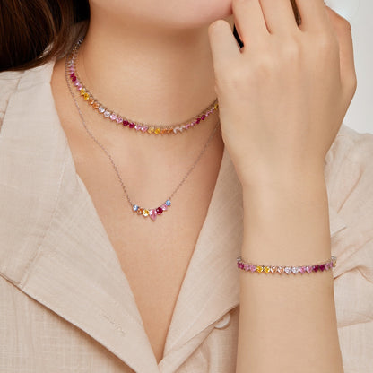 [Amore Jewels]Sparkling Colorful Full Heart Tennis Necklace