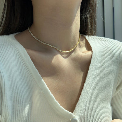 [Amore Jewels]Delicate Round Shape Tennis Necklace