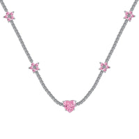 [Amore Jewels]Dazzling Pink Heart Flower Necklace