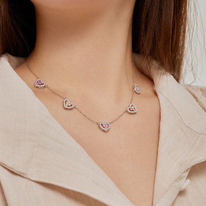 [Amore Jewels]Sparkling Five Heart Necklace