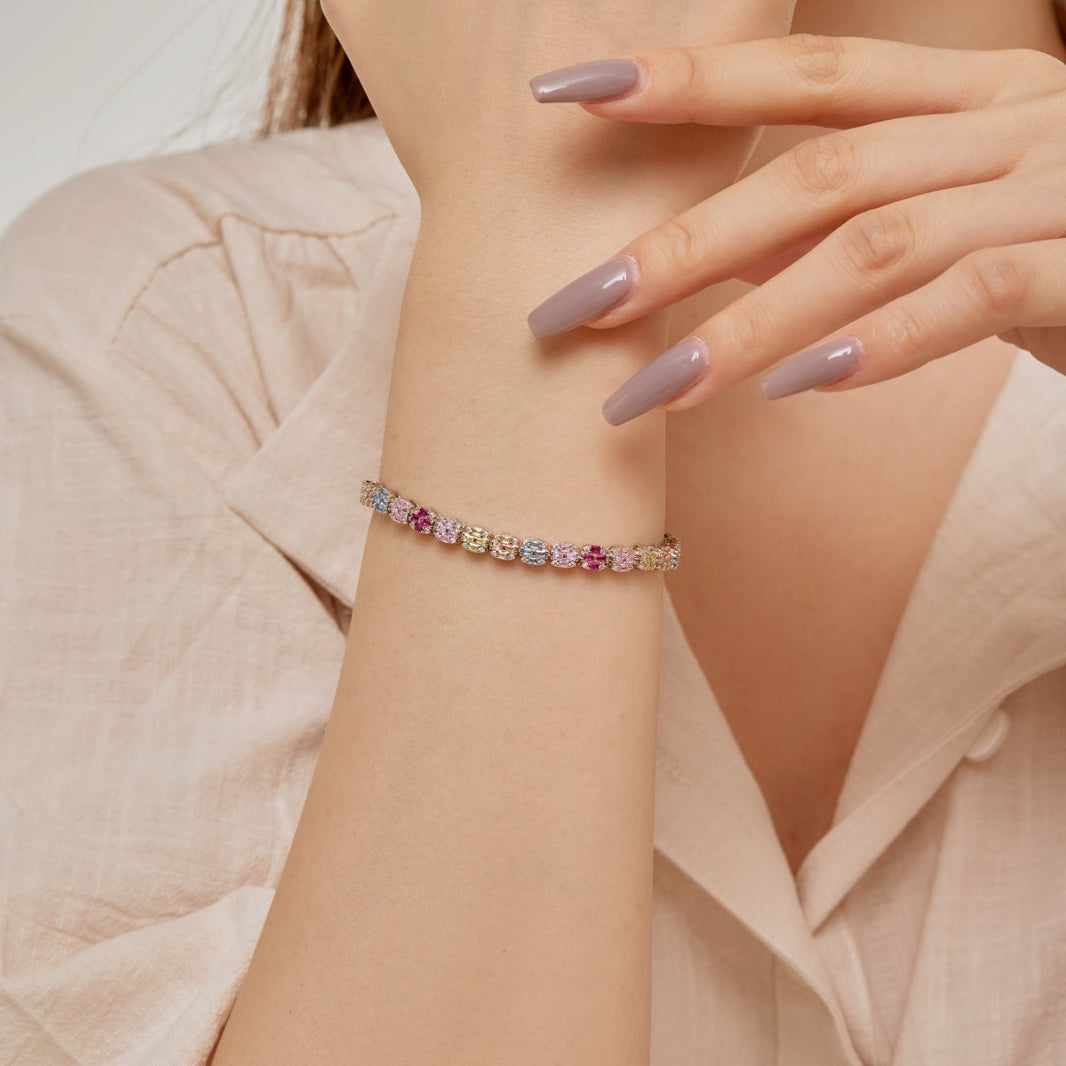 [Amore Jewels]Delicate Colorful Emerald Cut Daily Bracelet