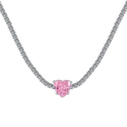 [Amore Jewels]2.0 Carat Sparkling Tennis Heart Cut Necklace