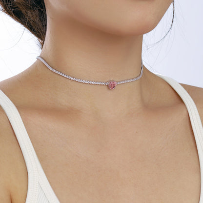 [Amore Jewels]2.0 Carat Sparkling Tennis Heart Cut Necklace