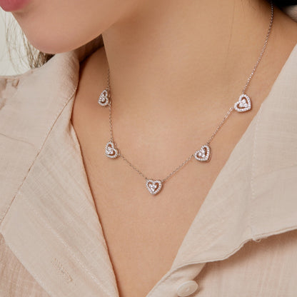 [Amore Jewels]Sparkling Five Heart Necklace
