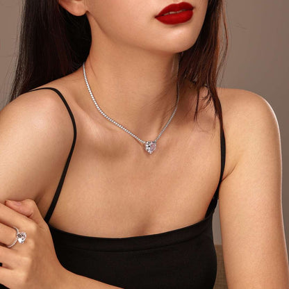 [Amore Jewels]8.0 Carat Versatile Colorful Sweet Heart-Shaped Tennis Necklace