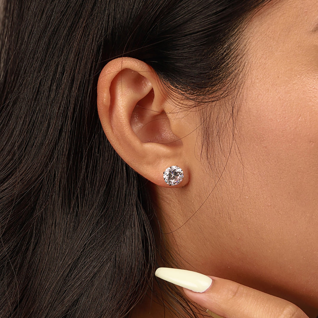 [LEGEND]Stylish Shiny Round Center Stone Stud Earrings