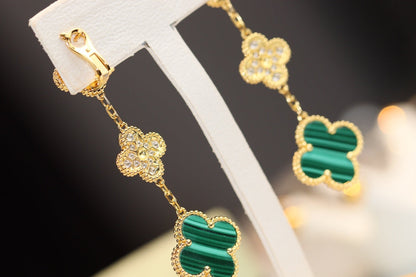 [Amore Jewels]CLOVER EARRINGS GOLD MALACHITE DIAMOND 3 MOTIF