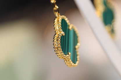 [Amore Jewels]CLOVER EARRINGS GOLD MALACHITE DIAMOND 3 MOTIF