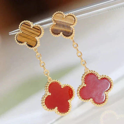 [Amore Jewels]CLOVER  2 MOTIF  TIGER EYE CARNELIAN EARRINGS