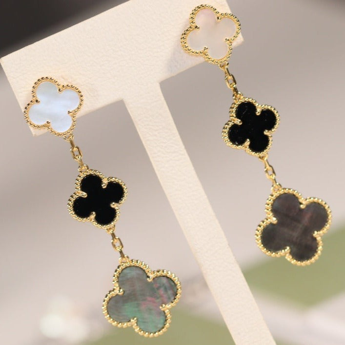 [Amore Jewels]CLOVER EARRINGS GOLD ONYX MOP 3 MOTIF