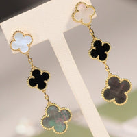[Amore Jewels]CLOVER EARRINGS GOLD ONYX MOP 3 MOTIF