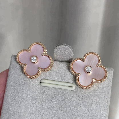 [Amore Jewels]CLOVER MEDIUM 1 MOTIFS  PINK MOP DIAMOND EARRINGS