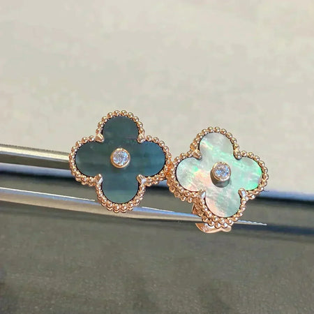 [Amore Jewels]CLOVER MEDIUM 1 MOTIFS GRAY MOP  DIAMOND EARRINGS