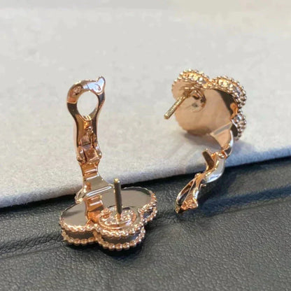 [Amore Jewels]CLOVER MEDIUM 1 MOTIFS GRAY MOP  DIAMOND EARRINGS