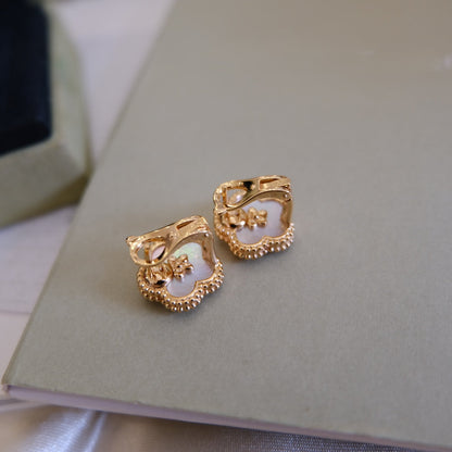[Amore Jewels]LUCKY PINK GOLD WHITE MOP EARRINGS