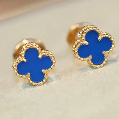 [Amore Jewels]CLOVER MINI 9.5MM BLUE AGATE EARRINGS