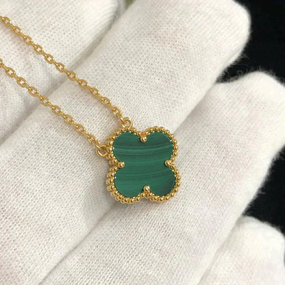 [Amore Jewels]CLOVER 15MM MALACHITE SINGLE FLOWER  NECKLACE