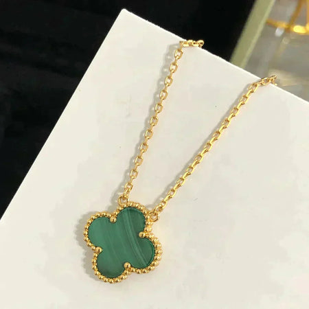 [Amore Jewels]CLOVER 15MM MALACHITE SINGLE FLOWER  NECKLACE