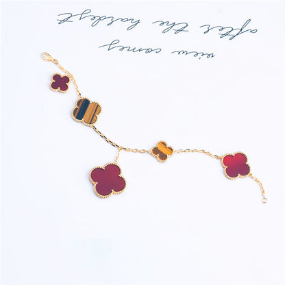[Amore Jewels]CLOVER BRACELET 5 MOTIFS CARNELIAN TIGER EYE