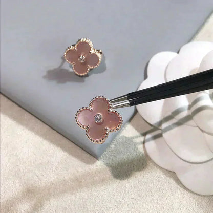 [Amore Jewels]CLOVER MEDIUM 1 MOTIFS  PINK MOP DIAMOND EARRINGS