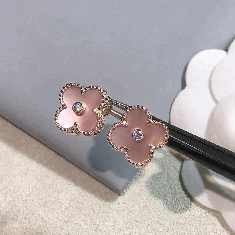 [Amore Jewels]CLOVER MEDIUM 1 MOTIFS  PINK MOP DIAMOND EARRINGS