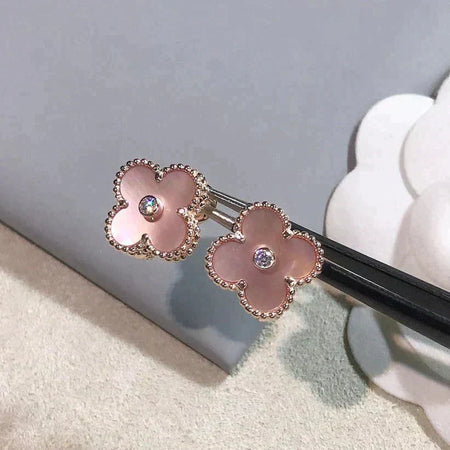 [Amore Jewels]CLOVER MEDIUM 1 MOTIFS  PINK MOP DIAMOND EARRINGS