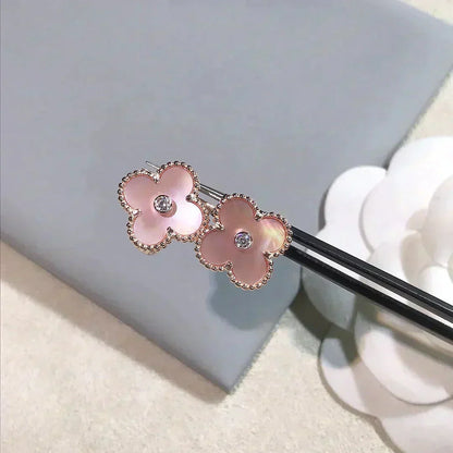 [Amore Jewels]CLOVER MEDIUM 1 MOTIFS  PINK MOP DIAMOND EARRINGS